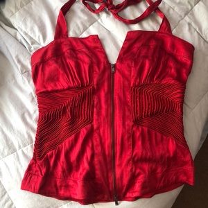 Red silk Bebe halter top medium